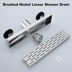 img 1 attached to Brushed Stainless Steel Linear Shower Drain With Removable Brickwork Pattern Grate - 12 Inch, Adjustable Feet, Hair Catcher, And Flange Base - TRUSTMI