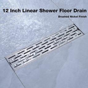 img 3 attached to Brushed Stainless Steel Linear Shower Drain With Removable Brickwork Pattern Grate - 12 Inch, Adjustable Feet, Hair Catcher, And Flange Base - TRUSTMI