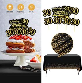 img 1 attached to 🎉 Complete 76-Pack Black Gold 30th Birthday Decorations for Him: Party Banner, Pennant, Hanging Swirls, Balloons, Tablecloths, Cupcake Toppers, Crown, Plates, Photo Props, Birthday Sash - Perfect Men's Gifts!