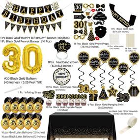 img 3 attached to 🎉 Complete 76-Pack Black Gold 30th Birthday Decorations for Him: Party Banner, Pennant, Hanging Swirls, Balloons, Tablecloths, Cupcake Toppers, Crown, Plates, Photo Props, Birthday Sash - Perfect Men's Gifts!