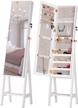 luxfurni jewelry armoire standing full-length mirror makeup lockable cabinet , large cosmetic storage organizer wall/ door-hanging (white) logo