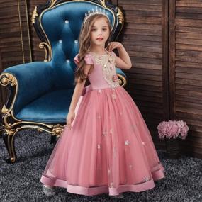 img 2 attached to HIHCBF Flower Girls Applique Wedding Tulle Dress Cap Sleeves Princess Birthday Pageant Communion Party Dance Evening Gown