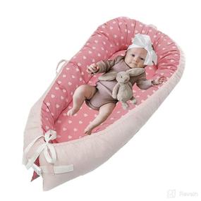 img 3 attached to 👶 Pink Baby Girls Lounger and Baby Nest - 100% Cotton Bassinet for Newborn Bed - Portable Cribs with Pink Heart Design