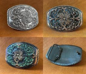 img 1 attached to Multi-Style Western Belt Buckle With Floral Eagle, Dogs, Birds, And Stars For 1-1/2 Inch (38Mm) Straps