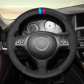 img 3 attached to 🏎️ Premium Black Suede Steering Wheel Cover for BMW 3 Series E46 E46/5 Series (2004-2005) / 5 Series E39 (2002-2003) / M3 (2001-2006) / M5 (2000-2003)