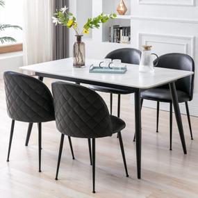 img 4 attached to Guyou Black PU Leather Dining Chairs Set Of 4, Upholstered Guest Chairs Side Chairs Round Back, Modern Accent Chairs With Metal Legs For Living Room Bedroom Reception Room