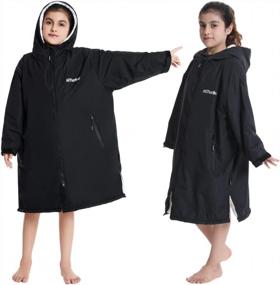 img 1 attached to Stay Warm And Dry In Style: Hiturbo Kids Swim Parka For Ages 5-12 - Waterproof, Hooded And Sherpa Fleece Lined