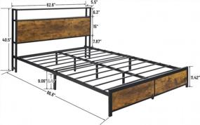 img 2 attached to Rustic Brown Queen Bed Frame With Storage And Steel Slats Support