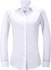 img 3 attached to MGWDT Button Down Shirt Women Slim-Fit Work Blouse Wrinkle Resistant Long/Short Sleeve Stretchy Lightweight Tops