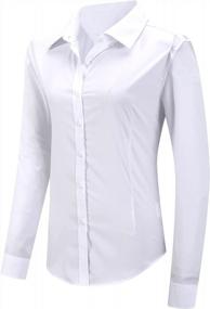 img 4 attached to MGWDT Button Down Shirt Women Slim-Fit Work Blouse Wrinkle Resistant Long/Short Sleeve Stretchy Lightweight Tops