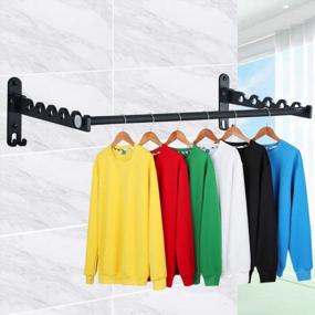 img 4 attached to Yesurprise Wall Mounted Clothes Hanger Rack, Folding Clothes Drying Rack Heavy Duty Drying Coat Hook Closet Storage Organizer For Laundry Bathroom Utility Area Indoor Outdoor，2 Racks With Rod (Black)