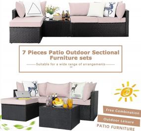 img 1 attached to 5 Piece Beige Waleaf Outdoor Sectional Sofa Set - All Weather Rattan Conversation Set With Glass Table & Cushions