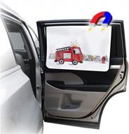 ggomaart car side window sun shade - universal reversible magnetic curtain for baby and kids with sun protection block damage from direct bright sunlight, and heat - 1 piece of fire truck логотип