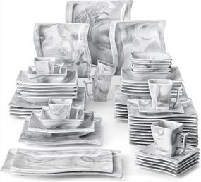 img 4 attached to 12-Person 56-Piece Marble Grey Square Dinnerware Set - MALACASA Flora Porcelain Plates, Bowls & Cups