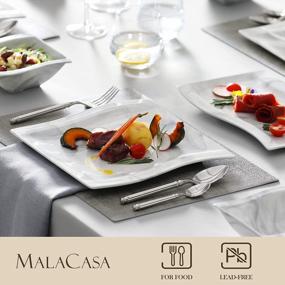 img 2 attached to Серо-серый квадратный набор посуды на 12 персон из 56 предметов - MALACASA Flora Фарфоровые тарелки, миски и чашки