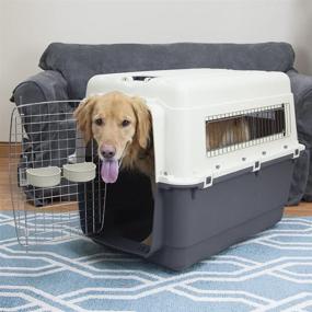 img 1 attached to 🐶 SportPet Designs X-Large Gray Rolling Plastic Airline-Approved Wire Door Travel Dog Crate
