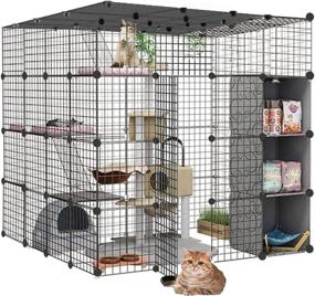 img 4 attached to IKARE Large DIY Cat Cage With Detachable Playpen And 3 Doors, 5 Tiers For 1-5 Cats - Indoor Pet Home And Small Animal House (55" L X 55" W X 55.1" H)
