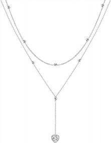 img 4 attached to S925 Sterling Silver Teardrop Double Choker Y Lariat Necklace FLYOW Layered Necklace For Women Gifts