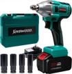 kinswood 20v cordless impact wrench with powerful brushless motor and max 320 ft-lbs torque, includes 3.0a li-ion battery, 4pcs driver impact sockets, and fast charger logo