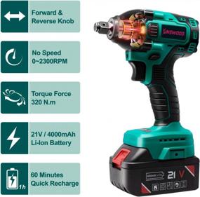 img 1 attached to KINSWOOD 20V Cordless Impact Wrench With Powerful Brushless Motor And Max 320 Ft-Lbs Torque, Includes 3.0A Li-Ion Battery, 4Pcs Driver Impact Sockets, And Fast Charger