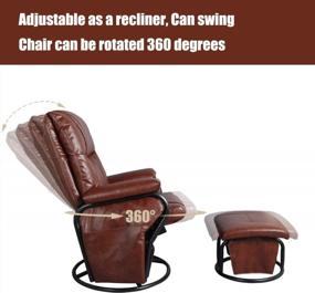 img 3 attached to JIASTING Red-Brown Faux Leather Recliner Chair With Ottoman - 360 Degree Rotation Glider Chair For Leisure And Relaxation In Living Room Furniture