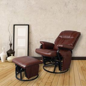 img 1 attached to JIASTING Red-Brown Faux Leather Recliner Chair With Ottoman - 360 Degree Rotation Glider Chair For Leisure And Relaxation In Living Room Furniture