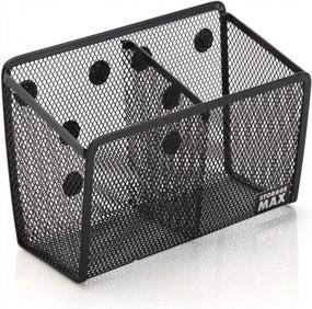 img 3 attached to StorageMax Magnetic Pencil Holder And Locker Organizer, Wire Mesh Storage Basket For Refrigerator, Whiteboard Or Office Cabinet. Extra Strong Magnets. Office Accessories (Black, 2 Compartment)