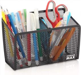 img 4 attached to StorageMax Magnetic Pencil Holder And Locker Organizer, Wire Mesh Storage Basket For Refrigerator, Whiteboard Or Office Cabinet. Extra Strong Magnets. Office Accessories (Black, 2 Compartment)