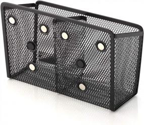 img 2 attached to StorageMax Magnetic Pencil Holder And Locker Organizer, Wire Mesh Storage Basket For Refrigerator, Whiteboard Or Office Cabinet. Extra Strong Magnets. Office Accessories (Black, 2 Compartment)