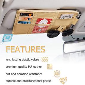 img 1 attached to 🚗 Beige PU Car Sun Visor Organizer with Multi-Pocket Storage – Travel Document Holder and Sunglasses Holders for Auto Interior Accessories (2 Packs)