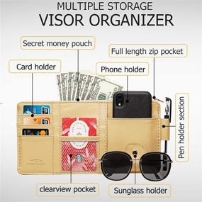 img 2 attached to 🚗 Beige PU Car Sun Visor Organizer with Multi-Pocket Storage – Travel Document Holder and Sunglasses Holders for Auto Interior Accessories (2 Packs)