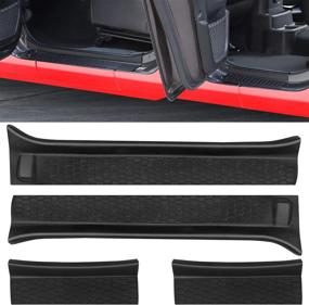 img 4 attached to 🚪 FlyOX Door Sill Guards Kit - Rubber Door Entry Guards for Jeep Wrangler JL JLU and Gladiator JT 4-Door (2018-2021) - Full Coverage Door Sill Protector in Black - Accessories Parts, Replacement