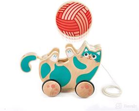 img 3 attached to Hape Wooden Walk-A-Long Kitten Pull Toy, Rolling and Rattling Push-Pull Toy for Toddlers, Montessori Walking Toy in Green