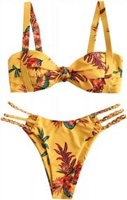 img 4 attached to Stylish Floral Two-Piece Swimsuit With Wide Strap Braided Top And Tie Knot Bottom By ZAFUL