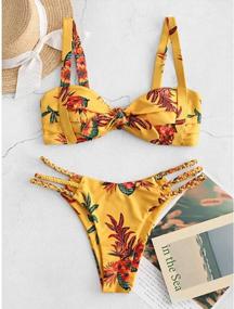 img 3 attached to Stylish Floral Two-Piece Swimsuit With Wide Strap Braided Top And Tie Knot Bottom By ZAFUL