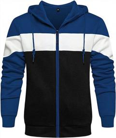 img 4 attached to Color Block Hooded Sweatshirt With Zip Front For Men By DUOFIER