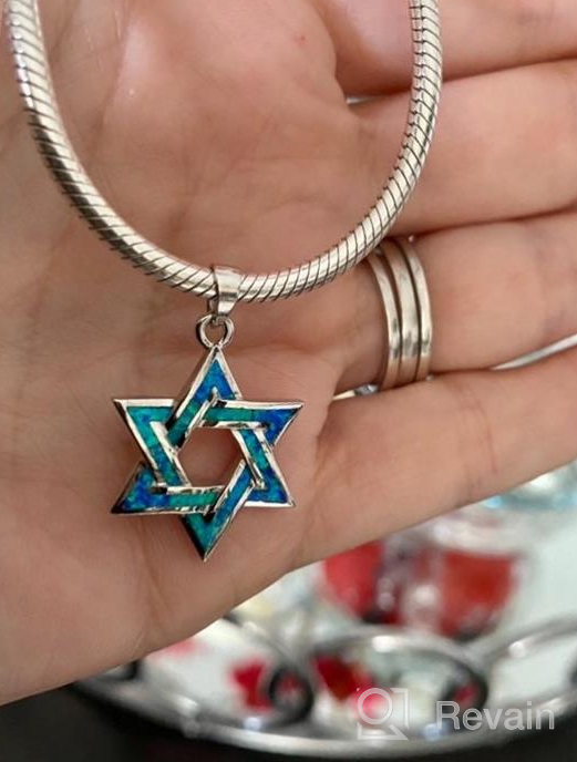 img 1 attached to FANCIME Hanukkah Sterling Silver Created Blue Opal Star Necklace, Dangle Earrings & Bracelet Charm - Danity October Birthstone Fine Jewelry Set for Women review by Kimberly Jackson