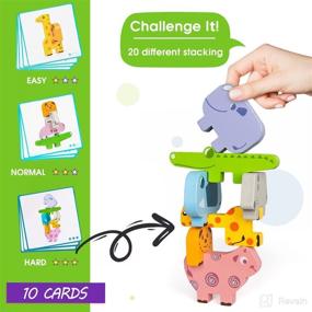 img 1 attached to 🐻 Montessori Wooden Stacking Blocks - 10pcs Animals: Fun Balance Games for Toddlers, Boys, Girls - Boost Fine Motor Skills & Educational Development