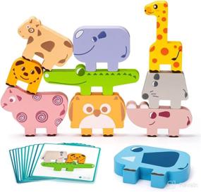 img 4 attached to 🐻 Montessori Wooden Stacking Blocks - 10pcs Animals: Fun Balance Games for Toddlers, Boys, Girls - Boost Fine Motor Skills & Educational Development