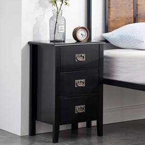 img 3 attached to Vintage Style VECELO Nightstands - Set Of 2 End Tables With Three Drawers, Solid Wood Legs For Living Room, Bedroom And Bedside Decor - Black