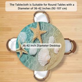 img 3 attached to Защитите свой стол с помощью скатерти Ocean Seashell и Starfish Design - водонепроницаемые, эластичные кромки для 36-42-дюймовых обеденных столов для дома, кухни и патио.