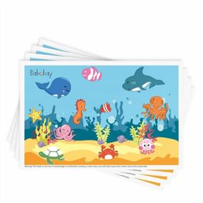 img 4 attached to 40 Pack Disposable Stick-On Placemats For Baby & Kids - Reusable Pouch 12" X 18" (Blue Ocean Life)