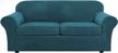 real velvet plush 3 piece stretch sofa covers couch covers for 2 cushion couch sofa slipcovers (base cover plus 2 large cushion covers) feature thick soft stay in place (large sofa, deep teal) logo