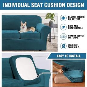 img 3 attached to Real Velvet Plush 3 Piece Stretch Sofa Covers Couch Covers For 2 Cushion Couch Sofa Slipcovers (Base Cover Plus 2 Large Cushion Covers) Feature Thick Soft Stay In Place (Large Sofa, Deep Teal)