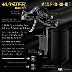 img 3 attached to Master Pro 88 Series Elite Performance HVLP Spray Gun Ultimate Kit + 3 Fluid Tip Sets 1.3, 1.4 & 1.8mm + Air Pressure Regulator Gauge, MPS Cup Adapter - Ideal for Automotive Basecoats, Clearcoats & Primers