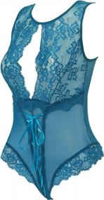 img 3 attached to Cutout Floral Lace Thong Teddy Lingerie With Mesh Bodysuit For Women By Joyaria