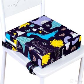 img 4 attached to 🦖 Adjustable Dinosaur Black Toddler Booster Seat for Dining Table - Portable, Washable Chair Increasing Cushion for Baby Kids with Thick Seat Pad Mat Strap - Dismountable Highchair Booster