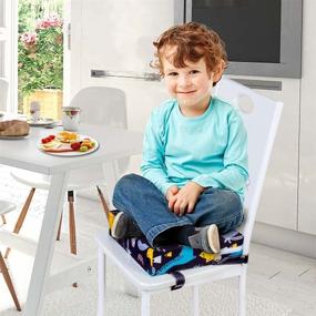 img 3 attached to 🦖 Adjustable Dinosaur Black Toddler Booster Seat for Dining Table - Portable, Washable Chair Increasing Cushion for Baby Kids with Thick Seat Pad Mat Strap - Dismountable Highchair Booster