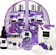 luxury christmas gift basket for women and men - hot & cold gel eye mask, lavender lilac deluxe home spa set with bath bombs, massage oil, purple wired candy dish & more! logo