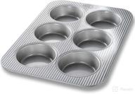mini round cake and cinnamon roll pan by usa pan - 6 well, nonstick & quick release coating, aluminized steel, made in the usa - 15-3/4 by 11 inches logo